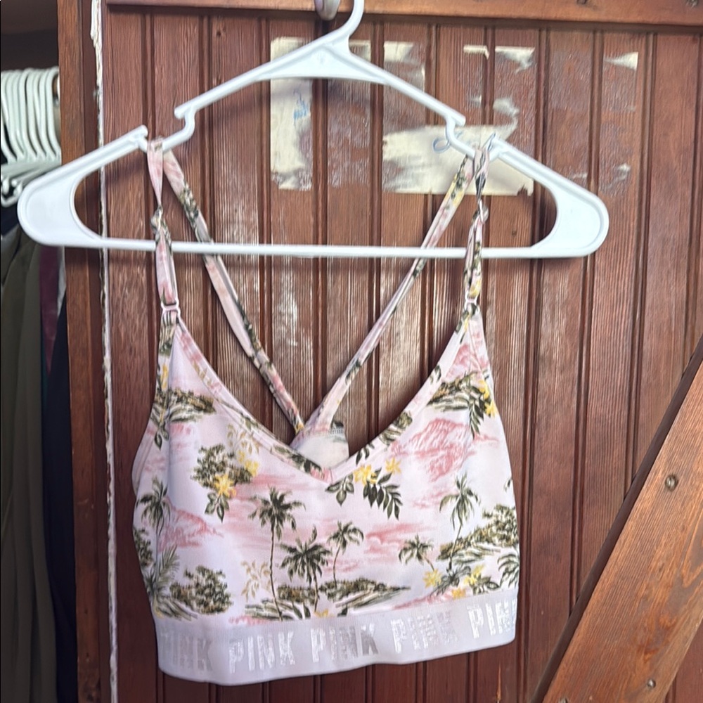 Victoria’s Secret PINK Sport Pink Palm Tree Print Sports Bra